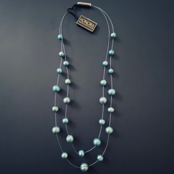 Honora Double-Stranded Aqua Blue Floating Pearl Necklace, NWT - Picture 7 of 7
